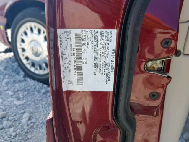 2MEFM74WX4X610774 - 2004 MERCURY GRAND MARQ RED photo 10