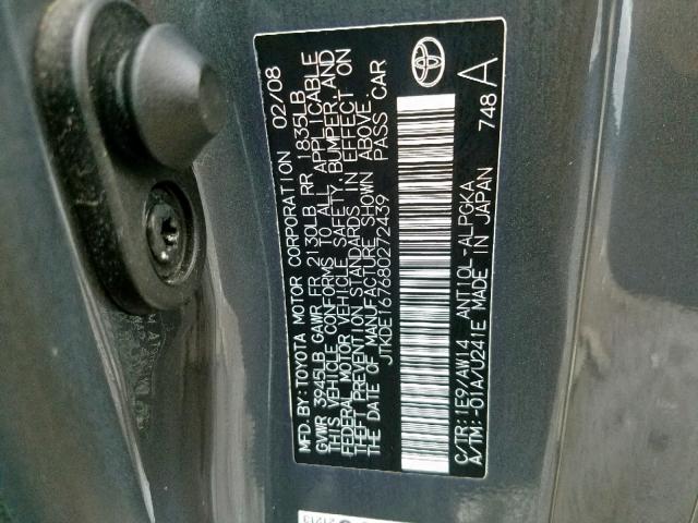 JTKDE167680272439 - 2008 TOYOTA SCION TC BLUE photo 10