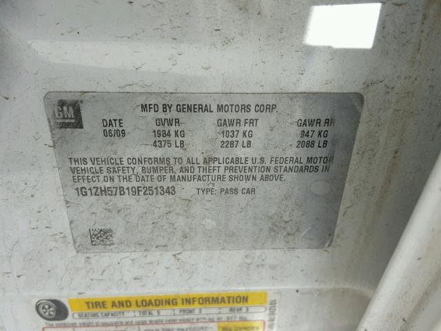 1G1ZH57B19F251343 - 2009 CHEVROLET MALIBU 1LT WHITE photo 10