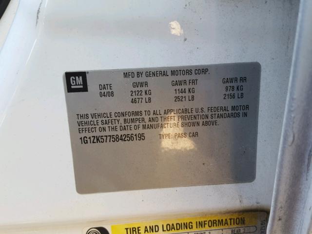 1G1ZK577584256195 - 2008 CHEVROLET MALIBU LTZ 白色 照片 10