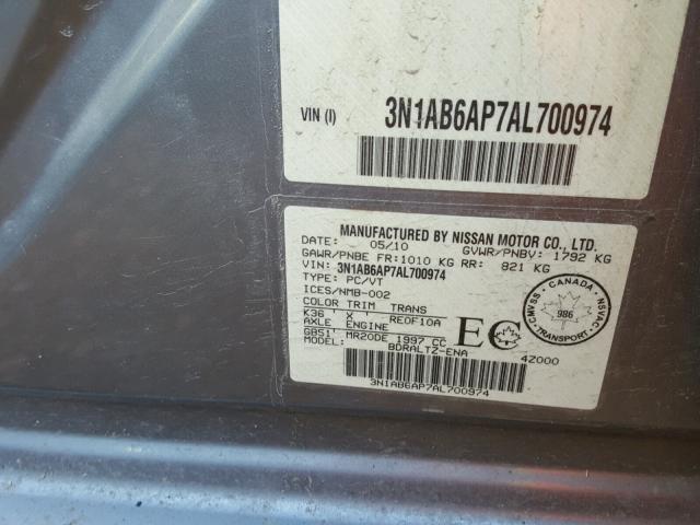 3N1AB6AP7AL700974 - 2010 NISSAN SENTRA 2.0 GRAY photo 10