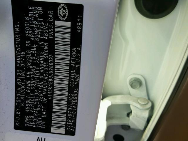 4T1BK1EB9JU286097 - 2018 TOYOTA AVALON XLE WHITE photo 10