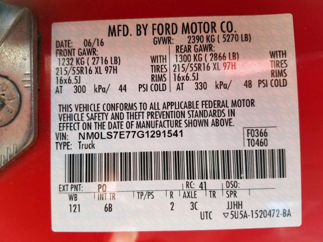 NM0LS7E77G1291541 - 2016 FORD TRANSIT CO RED photo 10