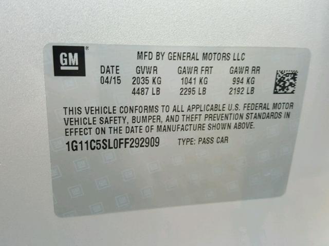 1G11C5SL0FF292909 - 2015 CHEVROLET MALIBU 1LT SILVER photo 10