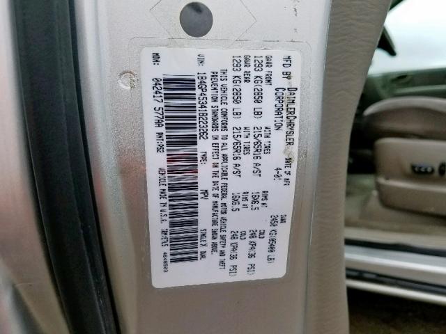 1B4GP45341B223262 - 2001 DODGE CARAVAN SP SILVER photo 10