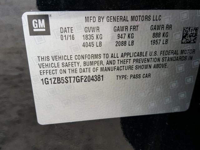 1G1ZB5ST7GF204381 - 2016 CHEVROLET MALIBU LS 黑色 照片 10