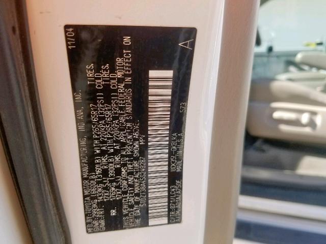 5TDZT38A45S249287 - 2005 TOYOTA SEQUOIA LI WHITE photo 10