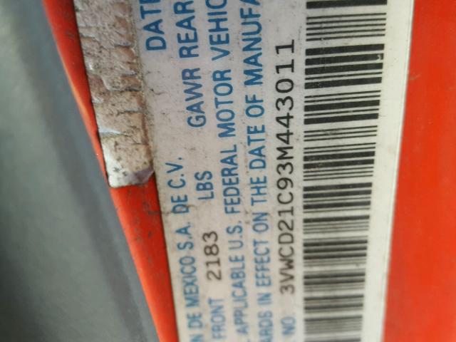 3VWCD21C93M443011 - 2003 VOLKSWAGEN NEW BEETLE წითელი ფოტო 10