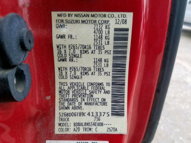 5Z6BD06T89C413375 - 2009 SUZUKI EQUATOR BA RED photo 10