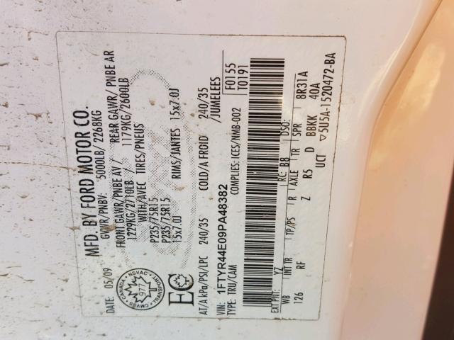 1FTYR44E09PA48382 - 2009 FORD RANGER SUP WHITE photo 10