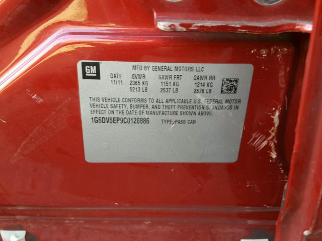 1G6DV5EP9C0126886 - 2012 CADILLAC CTS-V RED photo 10