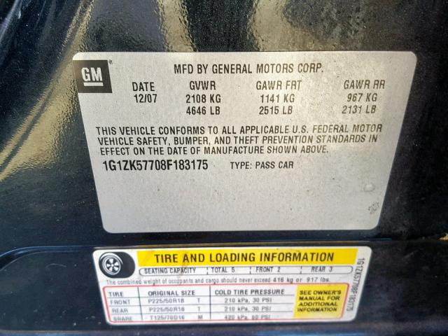 1G1ZK57708F183175 - 2008 CHEVROLET MALIBU LTZ შავი ფოტო 10