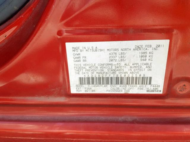 4A32B2FF7BE022509 - 2011 MITSUBISHI GALANT FE RED photo 10