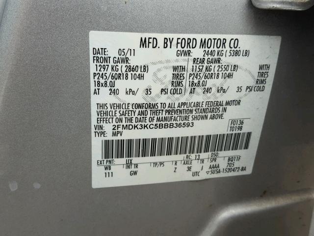 2FMDK3KC5BBB36593 - 2011 FORD EDGE LIMIT SILVER photo 10