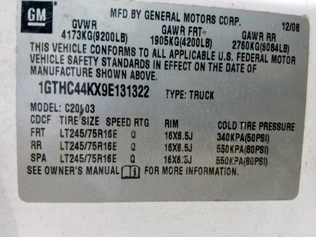 1GTHC44KX9E131322 - 2009 GMC SIERRA C25 WHITE photo 10