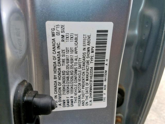 2HKRM4H73FH632054 - 2015 HONDA CR-V EXL SILVER photo 10