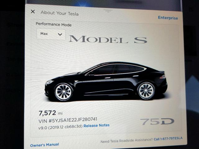 5YJSA1E22JF280741 - 2018 TESLA MODEL S أسود صورة 8