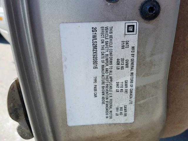 2G1WL52M2X9208016 - 1999 CHEVROLET LUMINA BAS თაფლისფერი ფოტო 10