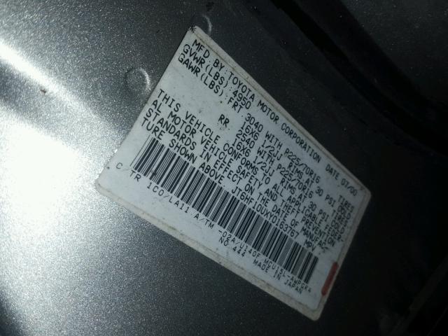 JT6HF10UXY0163767 - 2000 LEXUS RX 300 SILVER photo 10