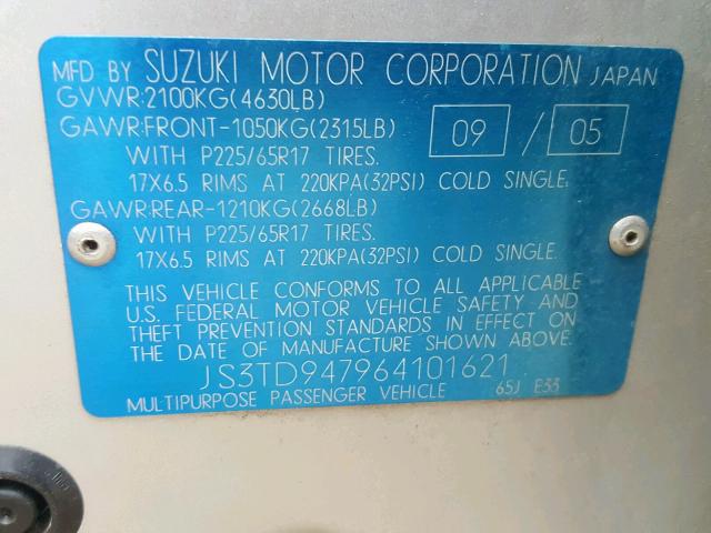 JS3TD947964101621 - 2006 SUZUKI GRAND VITA SILVER photo 10