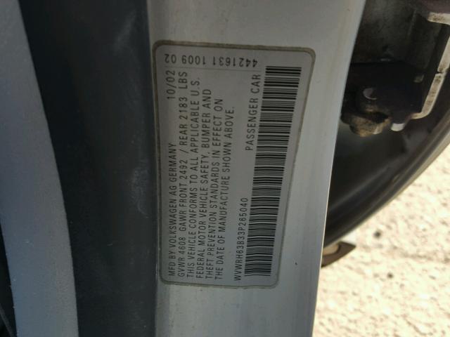 WVWRH63B33P265040 - 2003 VOLKSWAGEN PASSAT GLX 银色 照片 10