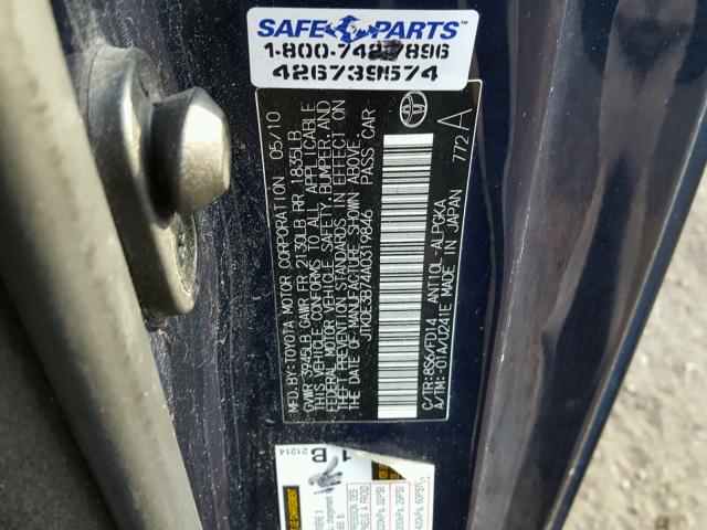 JTKDE3B74A0319846 - 2010 TOYOTA SCION TC Mavi foto 10