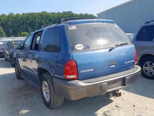 1B4HR38N82F130227 - 2002 DODGE DURANGO SP BLUE photo 3