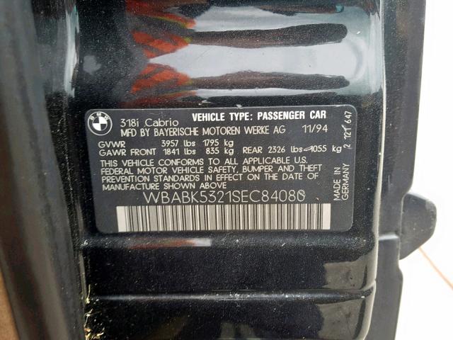 WBABK5321SEC84080 - 1995 BMW 318 IC BLACK photo 10