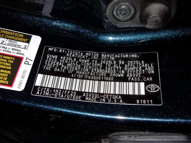 4T1BF1FKXGU611660 - 2016 TOYOTA CAMRY LE CHARCOAL photo 10