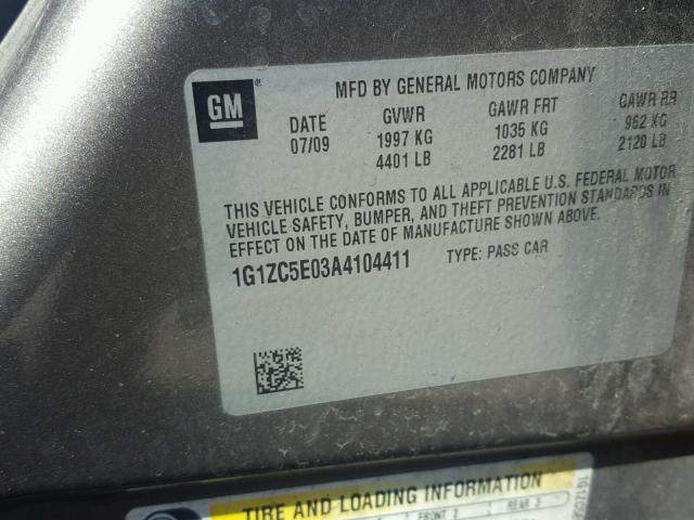 1G1ZC5E03A4104411 - 2010 CHEVROLET MALIBU 1LT 石墨色 照片 10