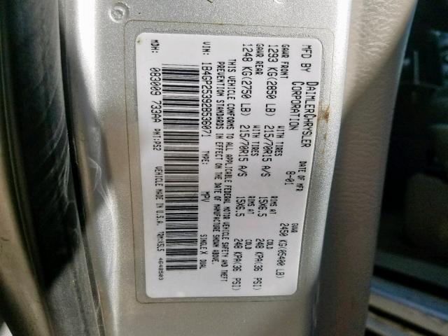 1B4GP25392B536071 - 2002 DODGE CARAVAN SE SILVER photo 10