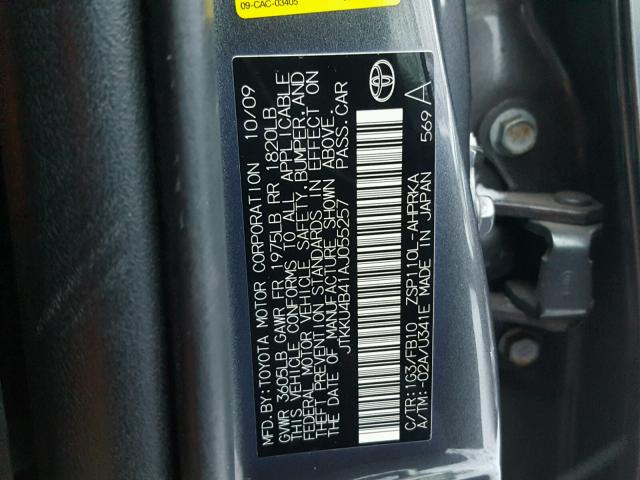 JTKKU4B41AJ055257 - 2010 TOYOTA SCION XD GRAY photo 10