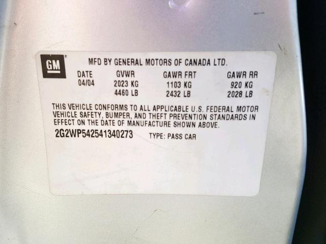 2G2WP542541340273 - 2004 PONTIAC GRAND PRIX GRAY photo 10