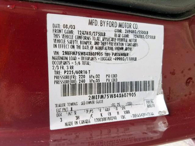 2MEFM75W84X607905 - 2004 MERCURY GRAND MARQ BURGUNDY photo 10