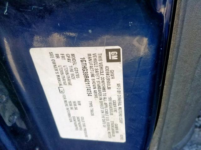 1GTHG39R421174734 - 2002 GMC SAVANA G35 BLUE photo 10