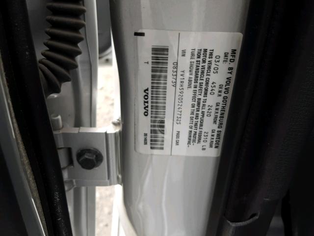 YV1RH592052477325 - 2005 VOLVO S60 2.5T SILVER photo 10