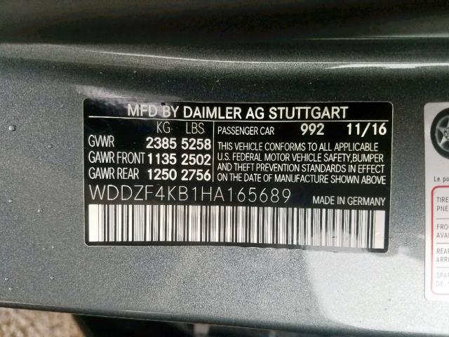 WDDZF4KB1HA165689 - 2017 MERCEDES-BENZ E 300 4MAT GRAY photo 10