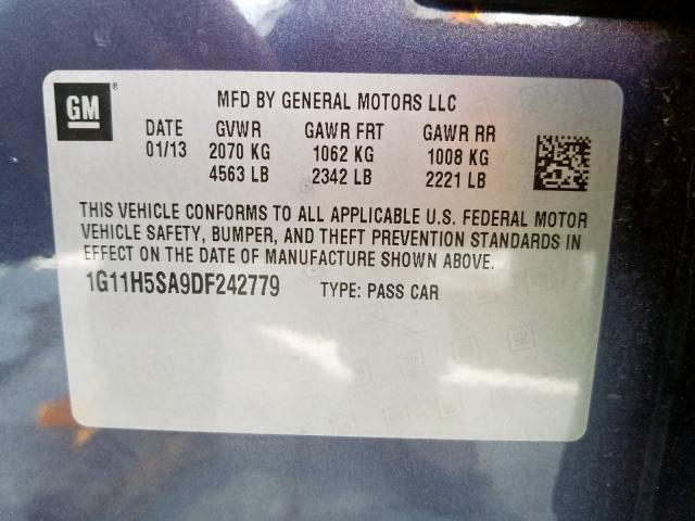 1G11H5SA9DF242779 - 2013 CHEVROLET MALIBU LTZ ლურჯი ფოტო 10