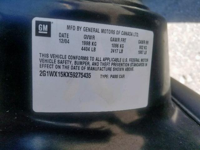 2G1WX15KX59275435 - 2005 CHEVROLET MONTE CARL შავი ფოტო 10