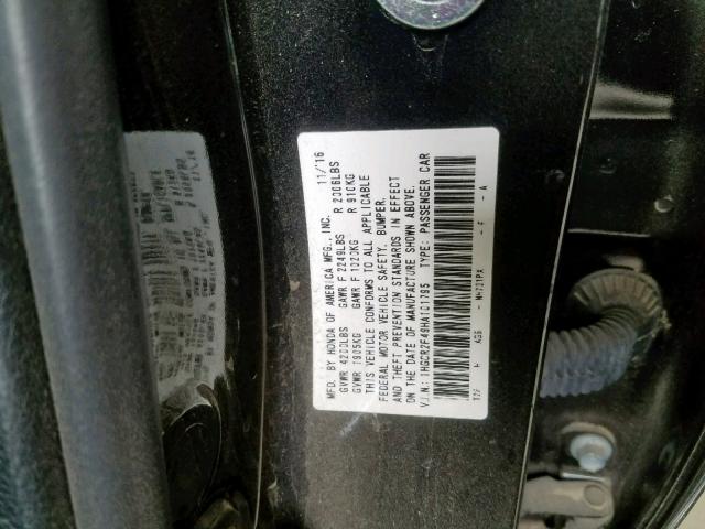 1HGCR2F49HA101795 - 2017 HONDA ACCORD LX BLACK photo 10