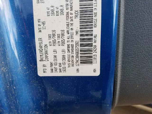 1Z7HC38N66S575961 - 2006 MITSUBISHI RAIDER DUR BLUE photo 10