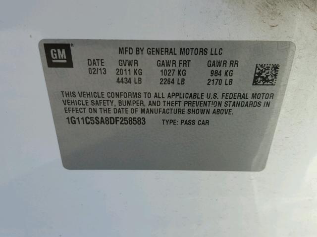 1G11C5SA8DF258583 - 2013 CHEVROLET MALIBU 1LT WHITE photo 10