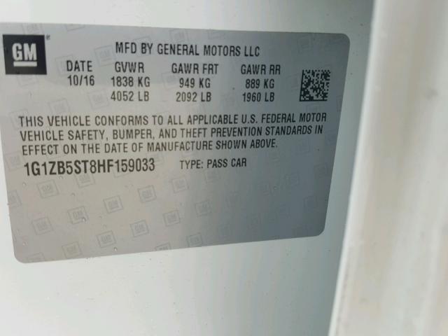 1G1ZB5ST8HF159033 - 2017 CHEVROLET MALIBU LS WHITE photo 10