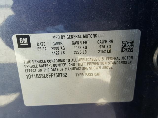 1G11B5SL8FF158782 - 2015 CHEVROLET MALIBU LS ნაცრისფერი ფოტო 10