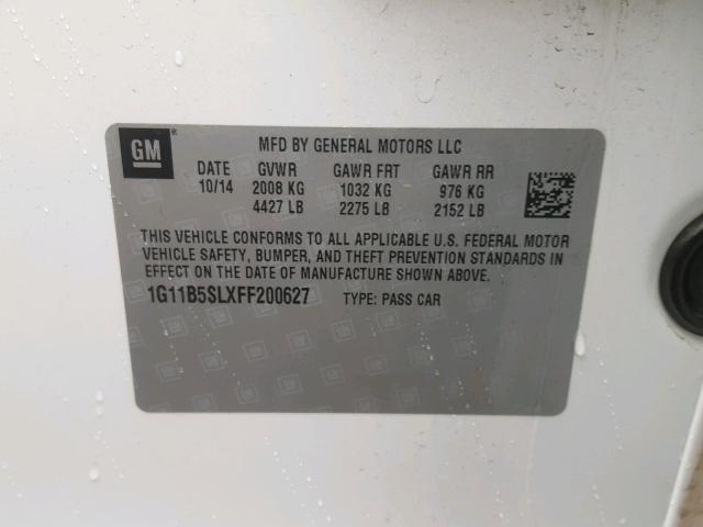 1G11B5SLXFF200627 - 2015 CHEVROLET MALIBU LS 白色 照片 10