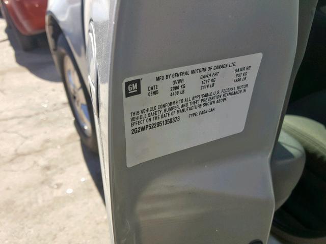 2G2WP522951350373 - 2005 PONTIAC GRAND PRIX SILVER photo 10