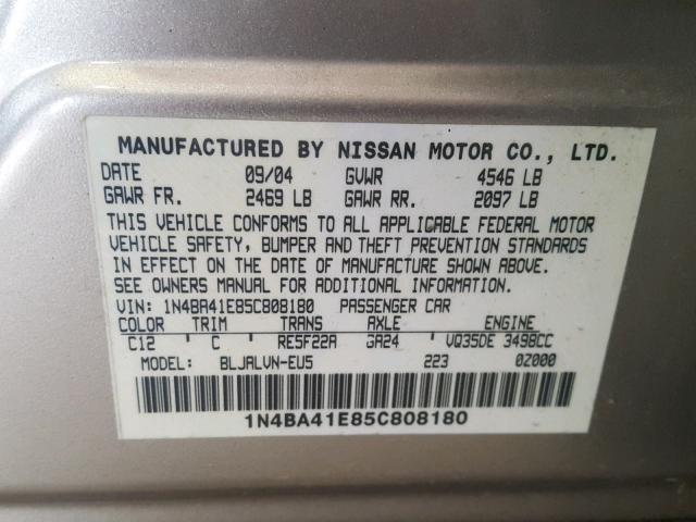 1N4BA41E85C808180 - 2005 NISSAN MAXIMA SE GOLD photo 10