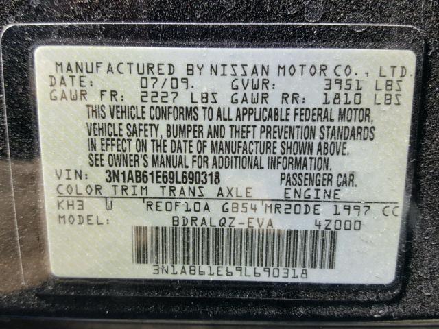 3N1AB61E69L690318 - 2009 NISSAN SENTRA 2.0 BLACK photo 10