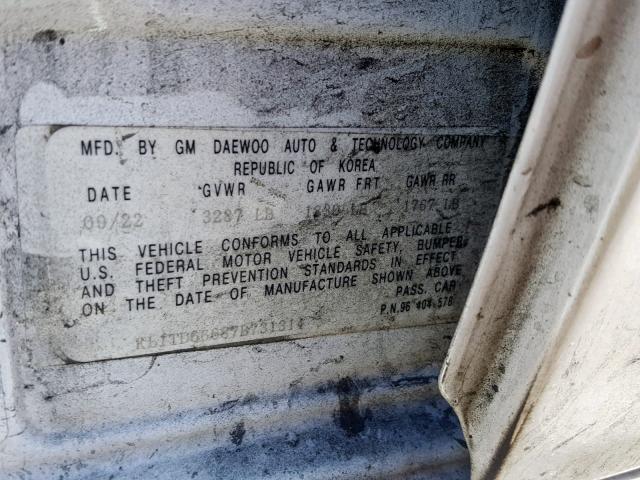 KL1TD66687B731314 - 2007 CHEVROLET AVEO BASE Ақ фото 10