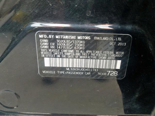 ML32A3HJ0EH011743 - 2014 MITSUBISHI MIRAGE DE BLACK photo 10